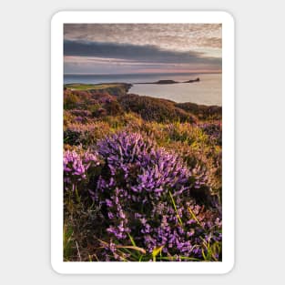 Worms Head and Rhossili Bay from Rhossili Down, Gower, Wales Sticker